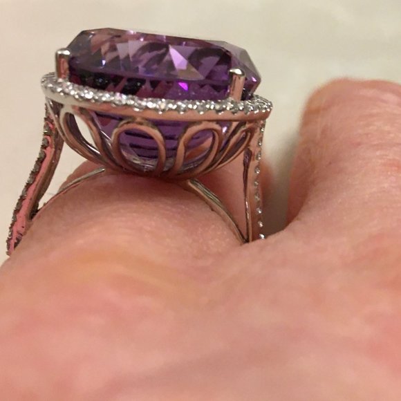 NIB MASSIVE 22 ct 19x16 mm Amethyst & .6 ct Diamond Ring 14K White Gold Size 6.5 - Picture 11 of 11